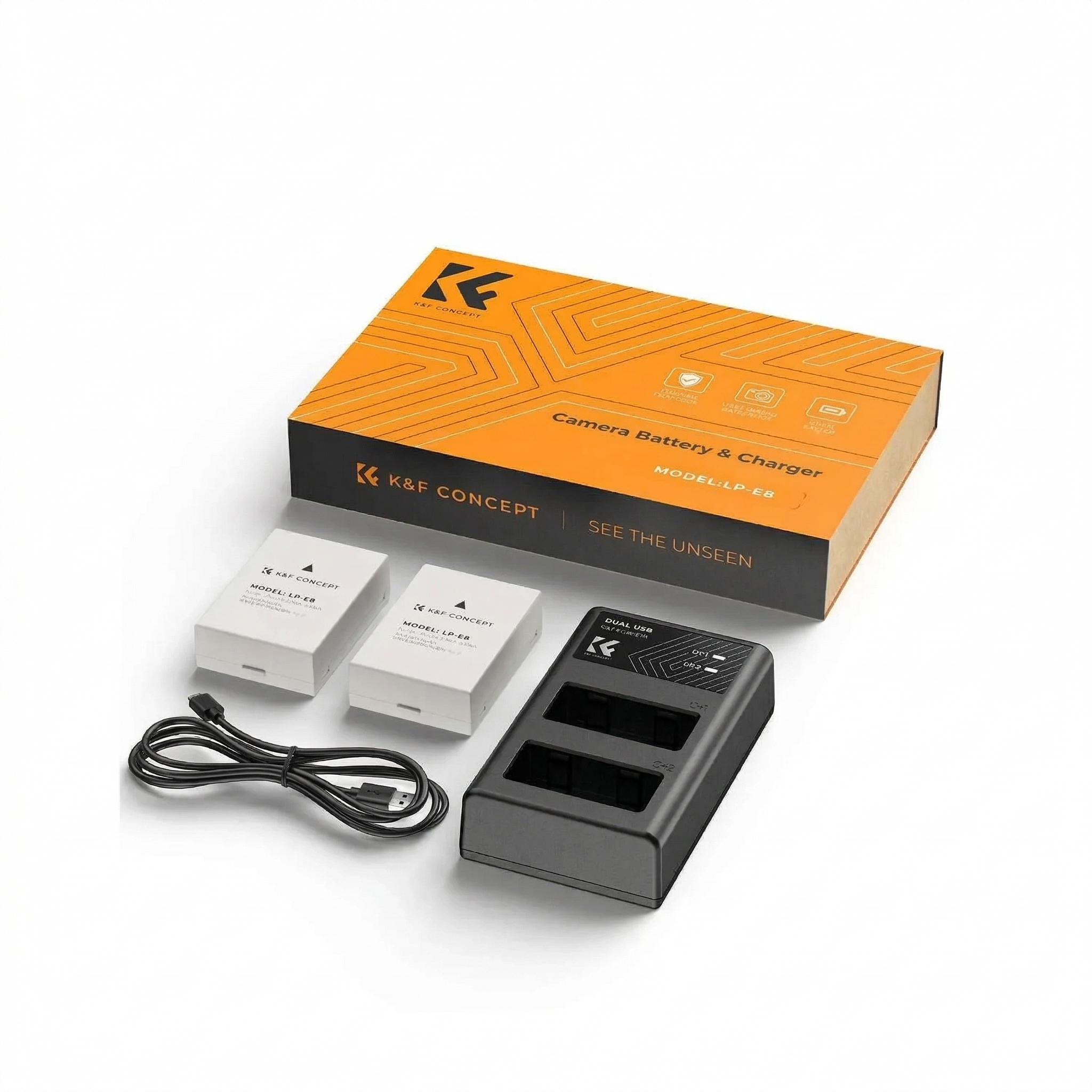 E- K&F LP-E8 2Bateria 1Cargador